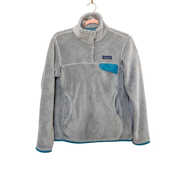 Patagonia Sweaters - Patagonia Re-Tool Snap-T Fleece Pullover Gray‎ and Teal Womens Size Small